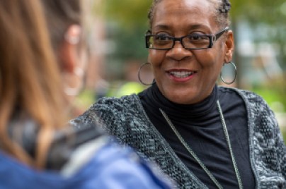 Woman having a conversation