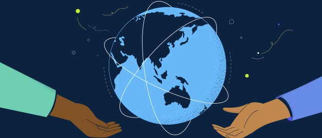 Hands with globe vector art