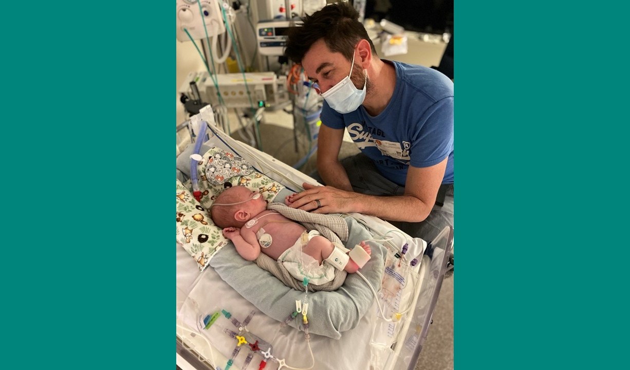 Dave watching his baby Sully with medical monitors