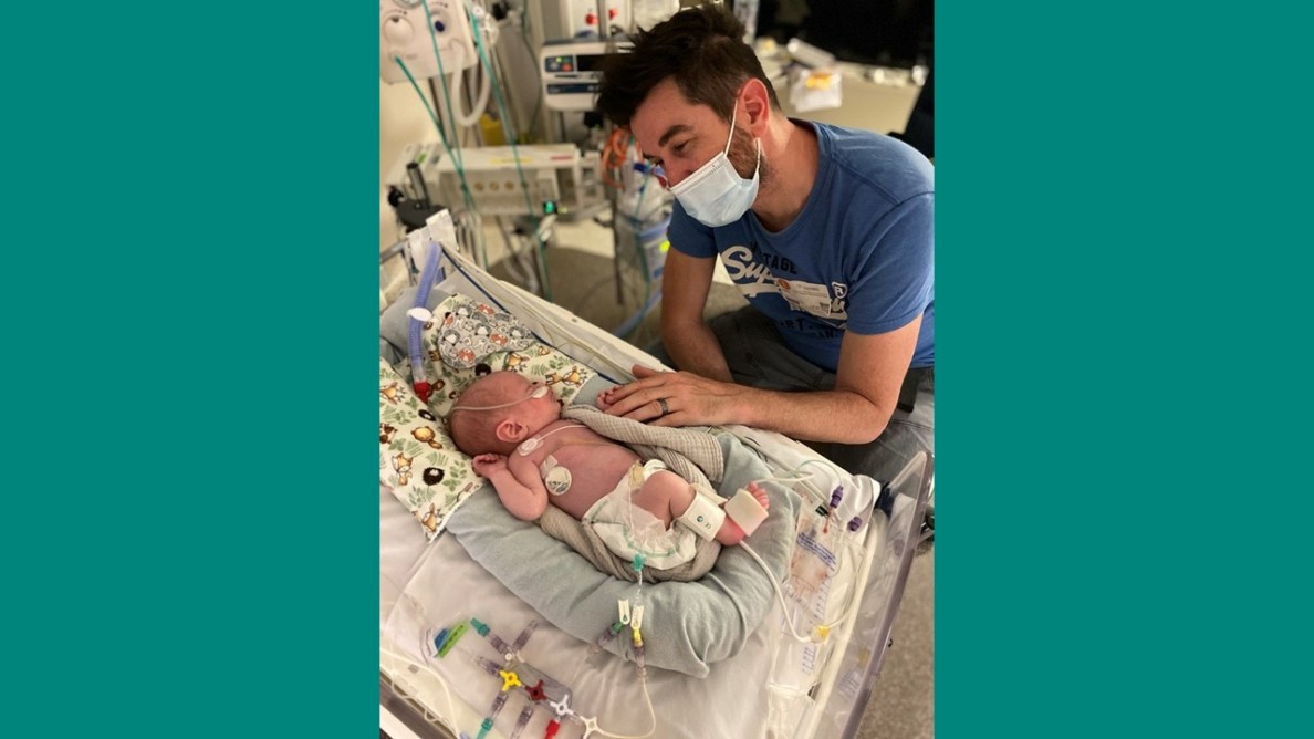 Dave watching his baby Sully with medical monitors