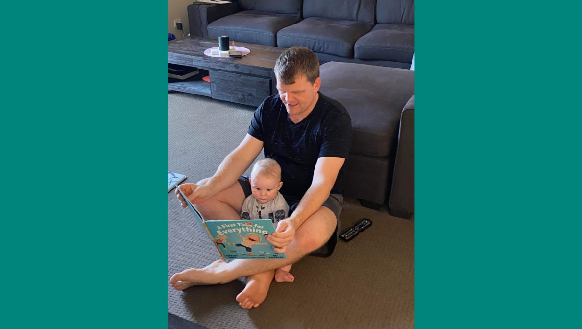 Dylan reading to his baby, Ted