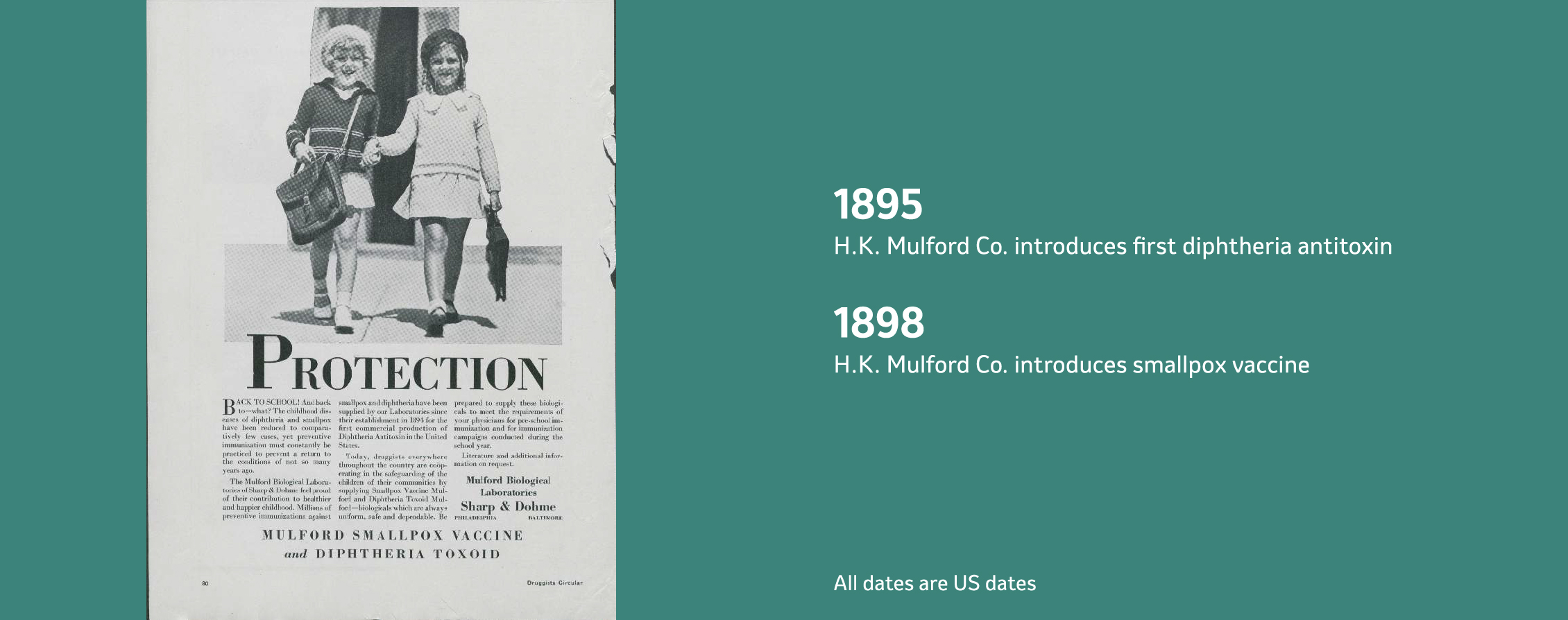 Image of two girls in an old advertisement for a vaccine