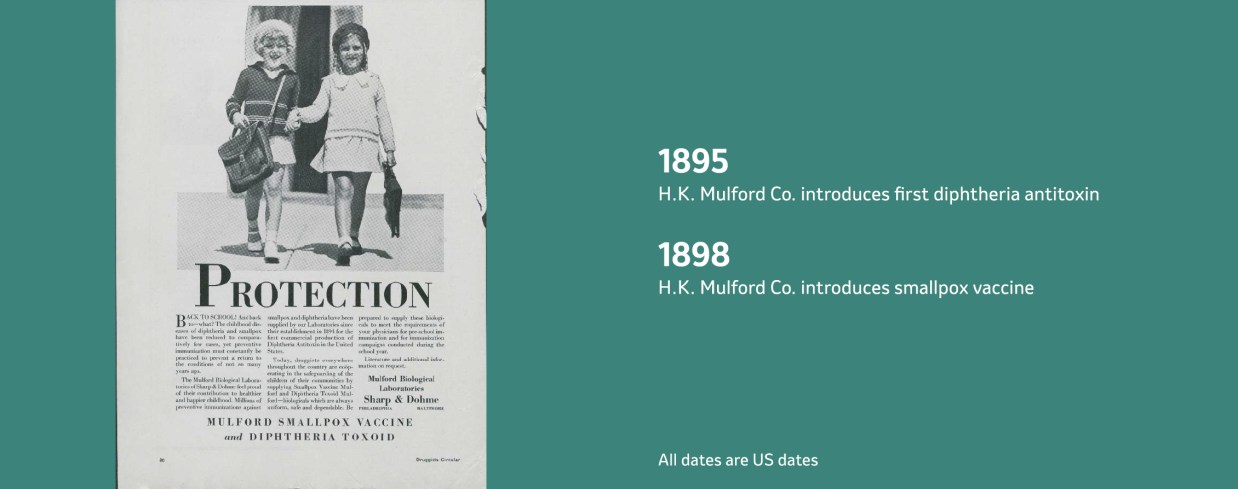 Image of two girls in an old advertisement for a vaccine
